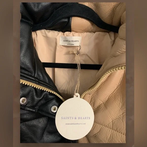 ⭐️HOST PICK🛍️*NEW* Faux Leather Color Block Coat Size Small - Picture 4 of 9